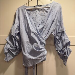 ZARA Light Blue Ruffled Wrap Top